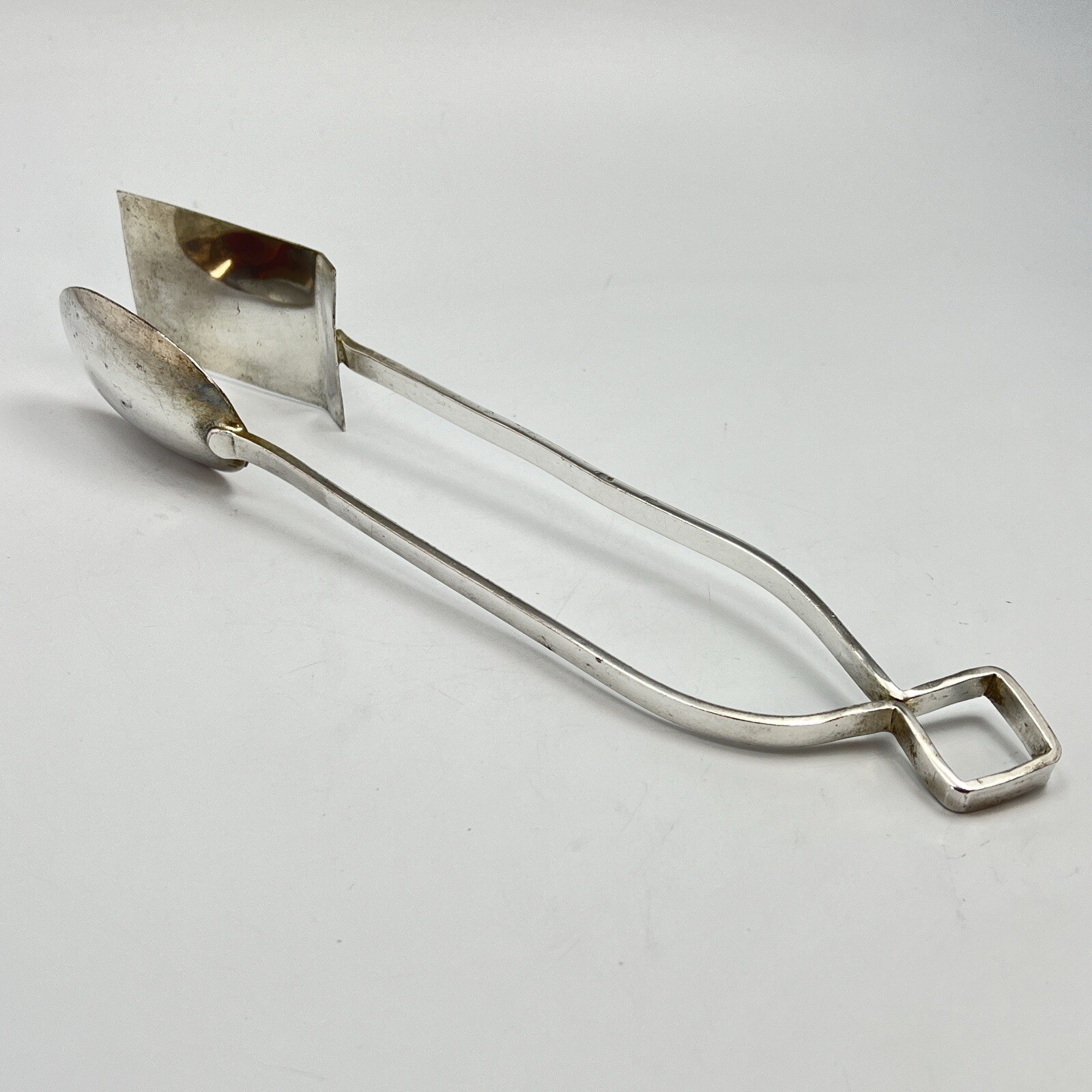 Silver Plate Serving Tongs Spoon and Flat Sides 10 1/4