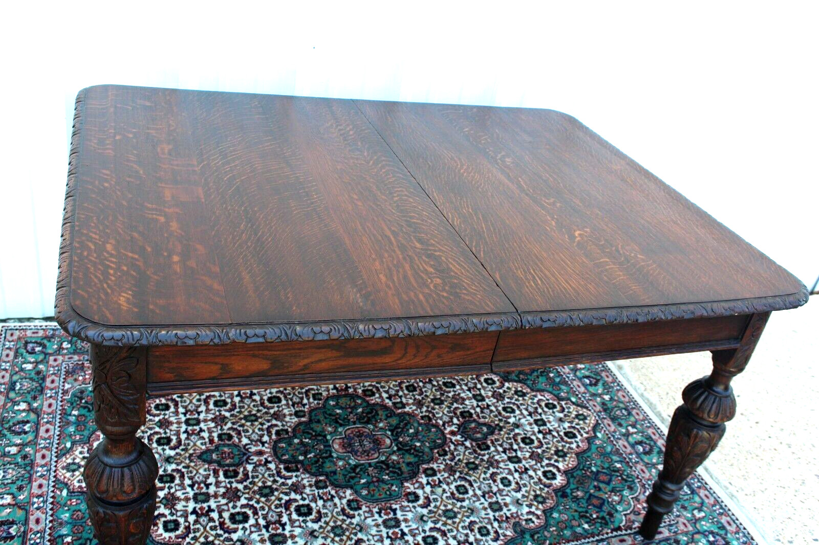 French Antique Tiger Oak Renaissance Kitchen Dining Table Circa 1880