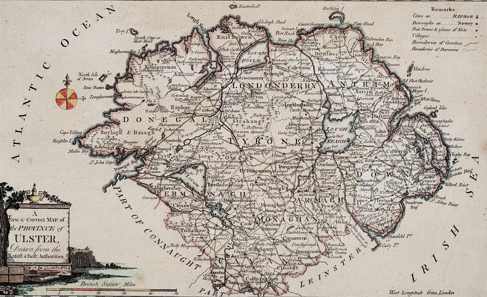 1778 Alexander Hogg – Province of Ulster Map – Hand-Colored – Ireland