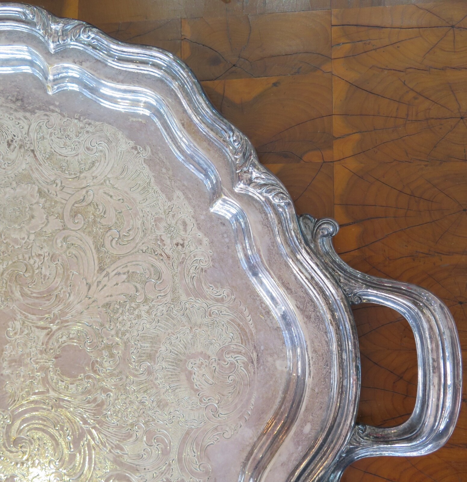 Large Engraved Reed & Barton, USA ‘Winthrop’ Silverplate Serving Tray, 76cm wide
