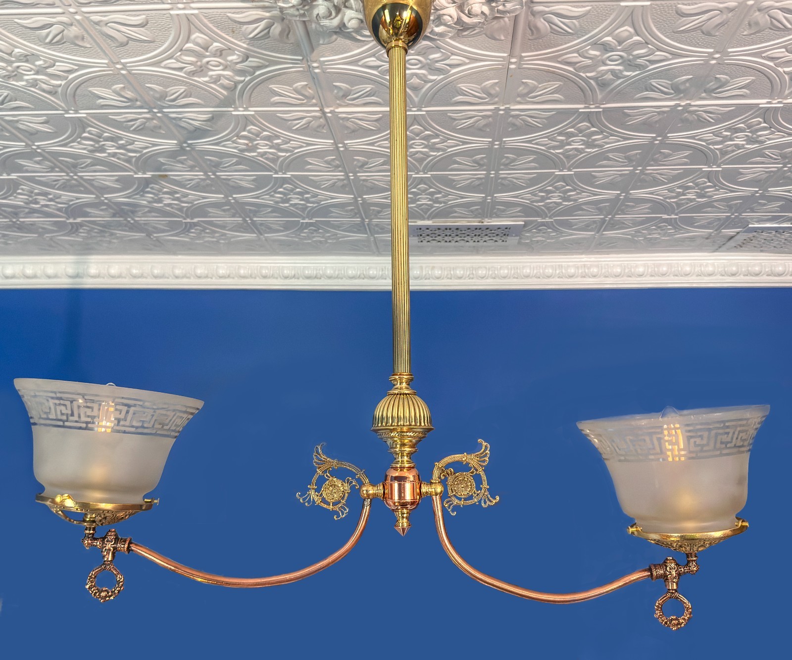 RESTORED Antique Victorian Converted Gas to Electric Ceiling Fixture NO SHADE