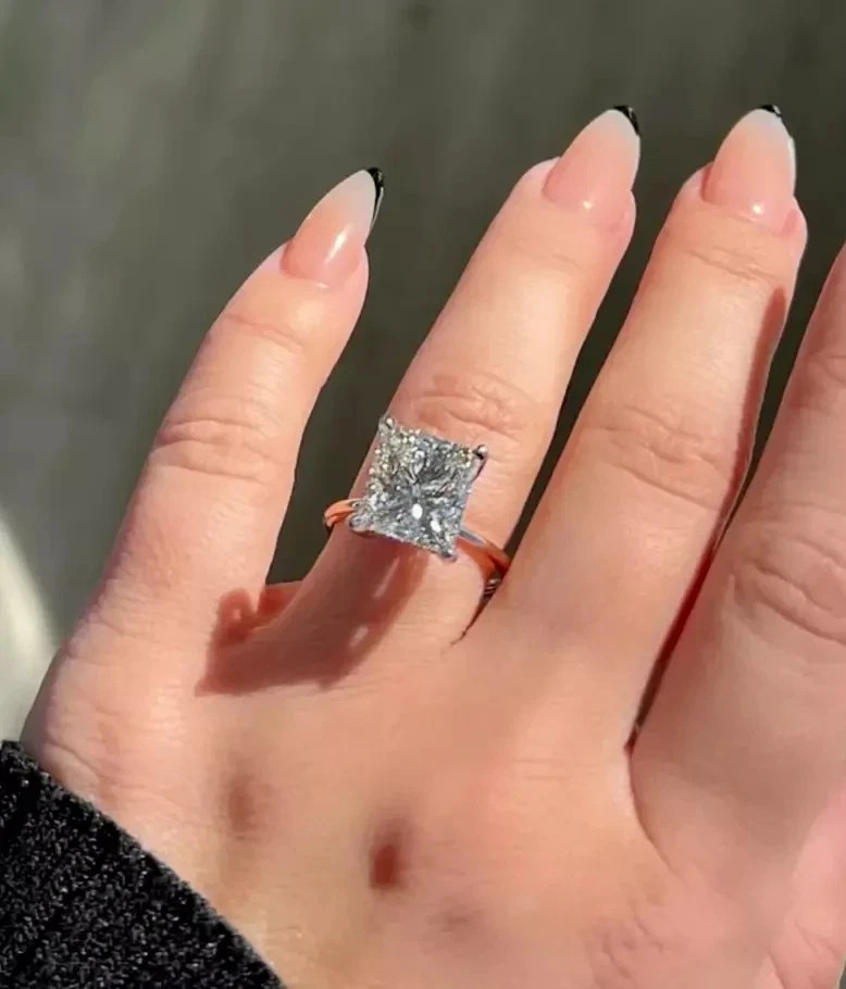 3Ct Princess-Cut Lab Created Solitaire Engagement Ring 14K White Gold Plated