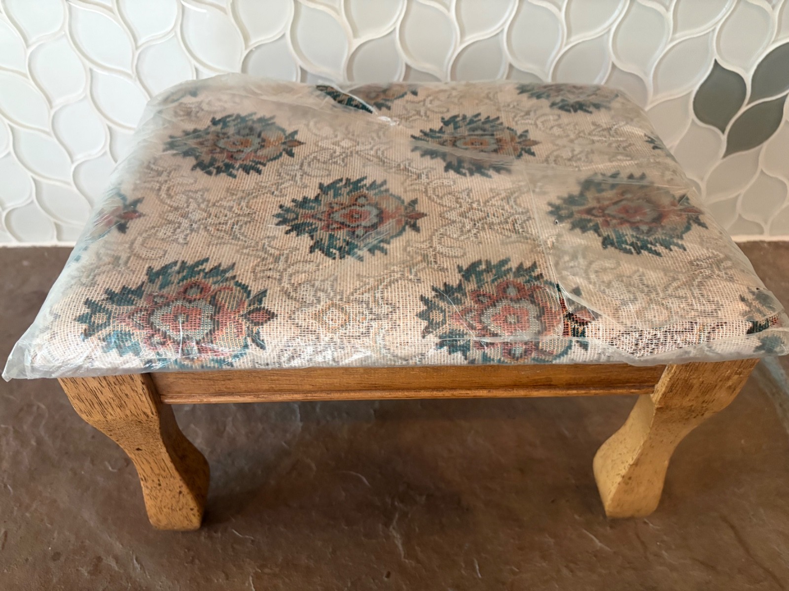 Vintage Rosalco Commodore Wood Foot Stool Tapestry Top With Wood Legs