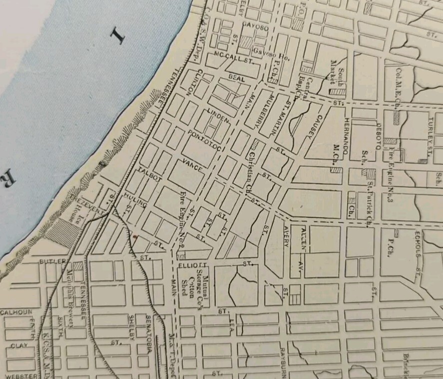 Vintage 1896 MEMPHIS TENNESSEE Map 11″x14 Old Antique Original VICTORIAN VILLAGE