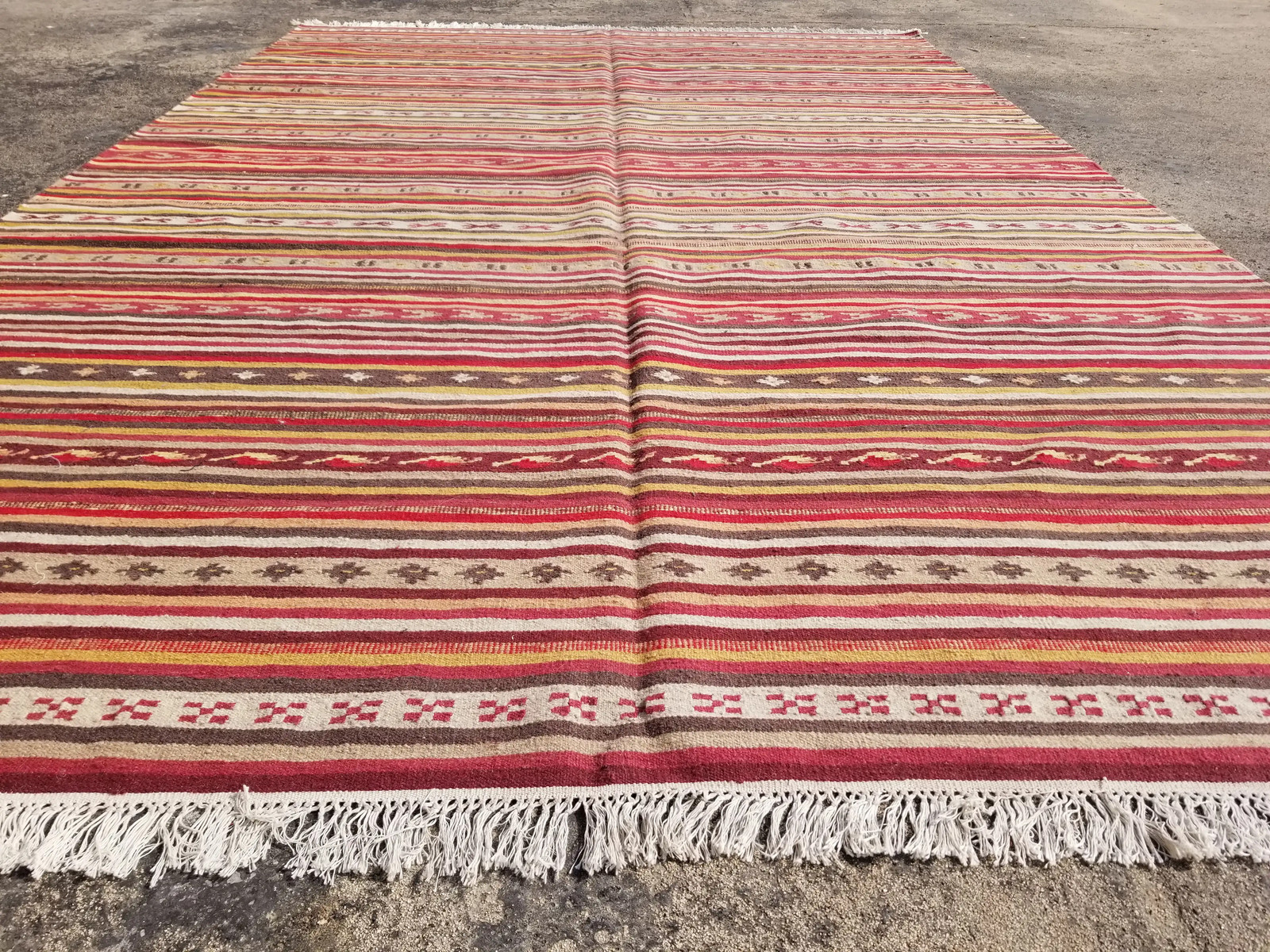 Vintage Traditional Handmade Turkish StrIped Wool Multicolor Kilim 10×6.5 ft