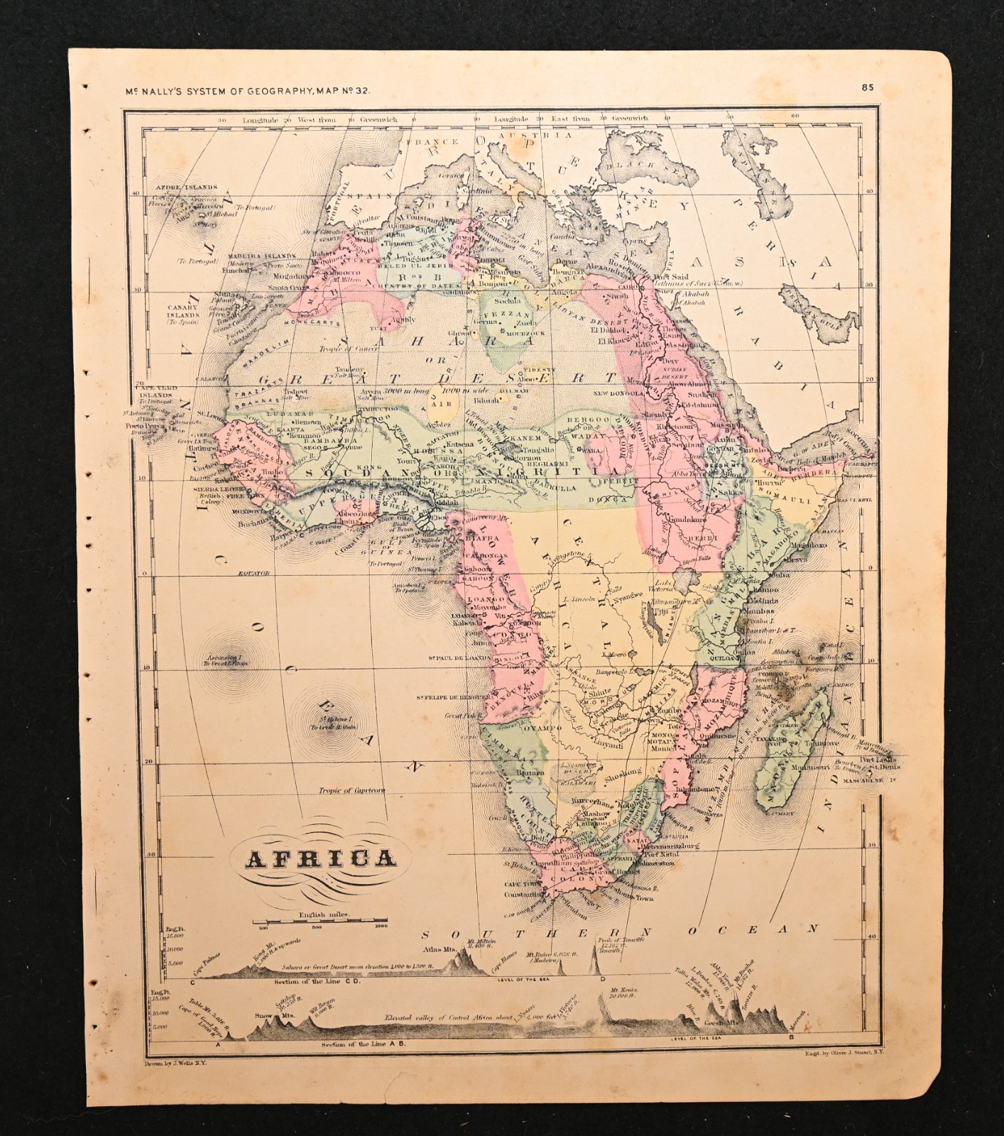 1866 Antique Map Africa Francis McNally Original 12″ Atlas Page