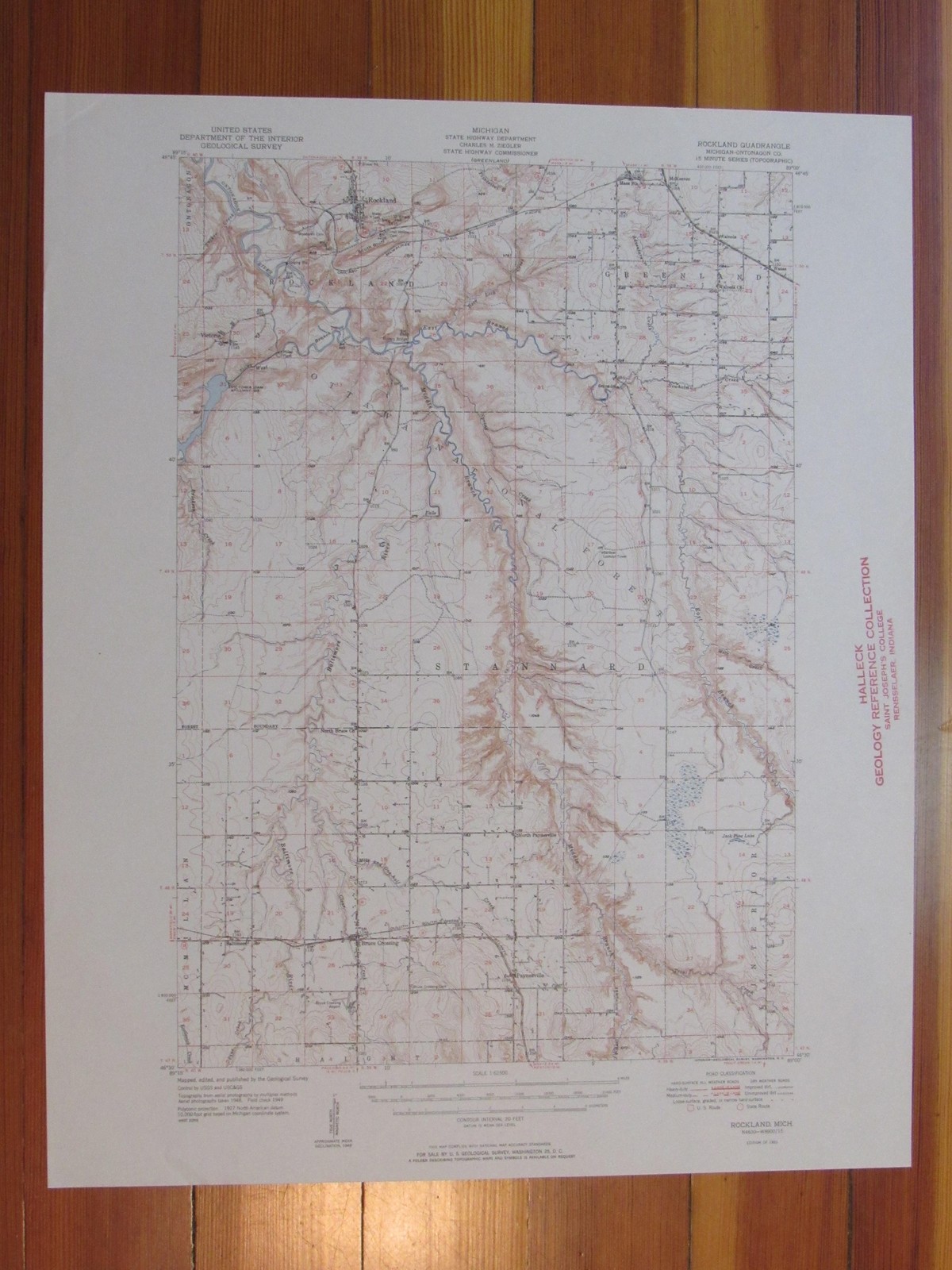 Rockland Michigan 1951 Original Vintage USGS Topo Map