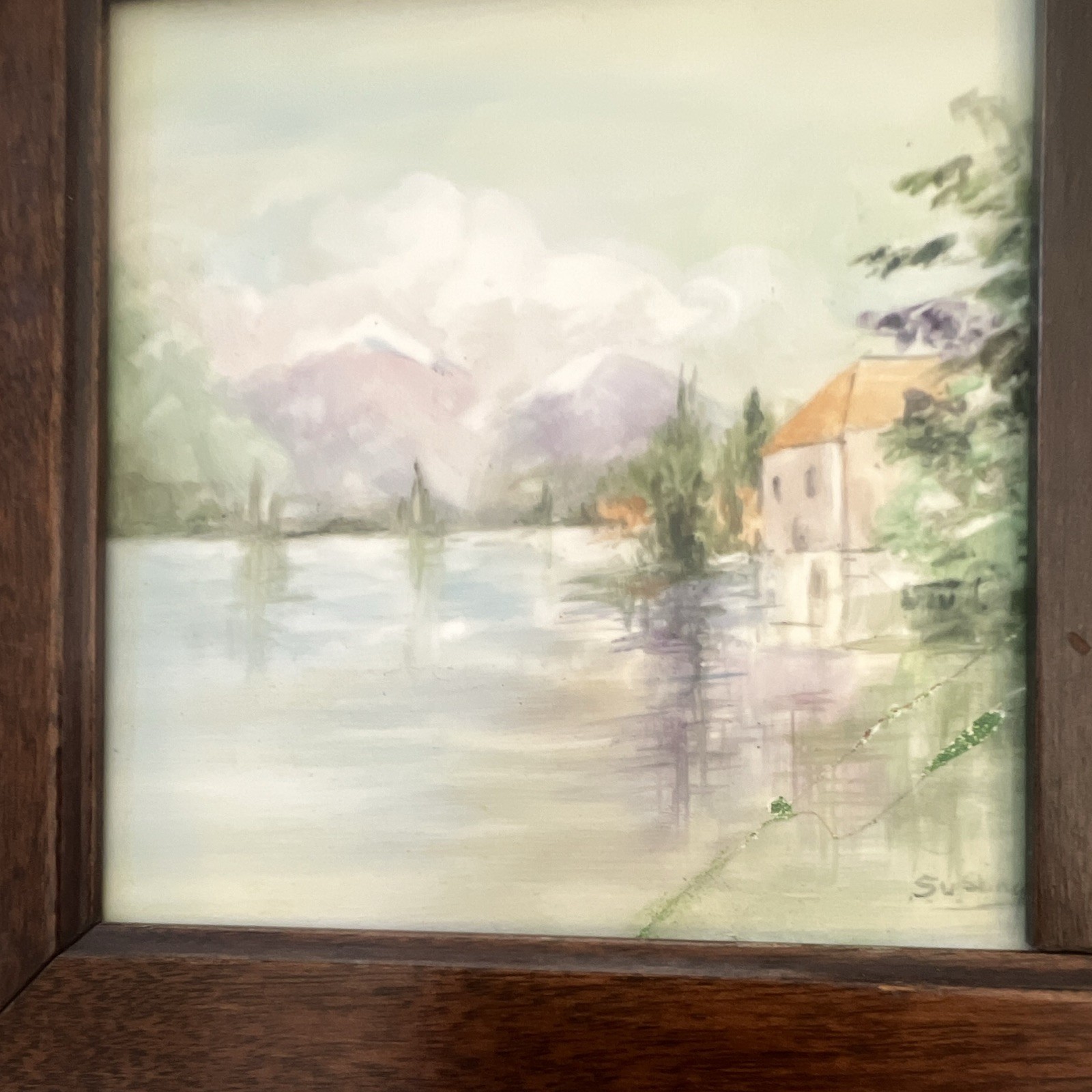 Framed Signed Triptych Impressionist Landscape Seascape Sailboat Village Church