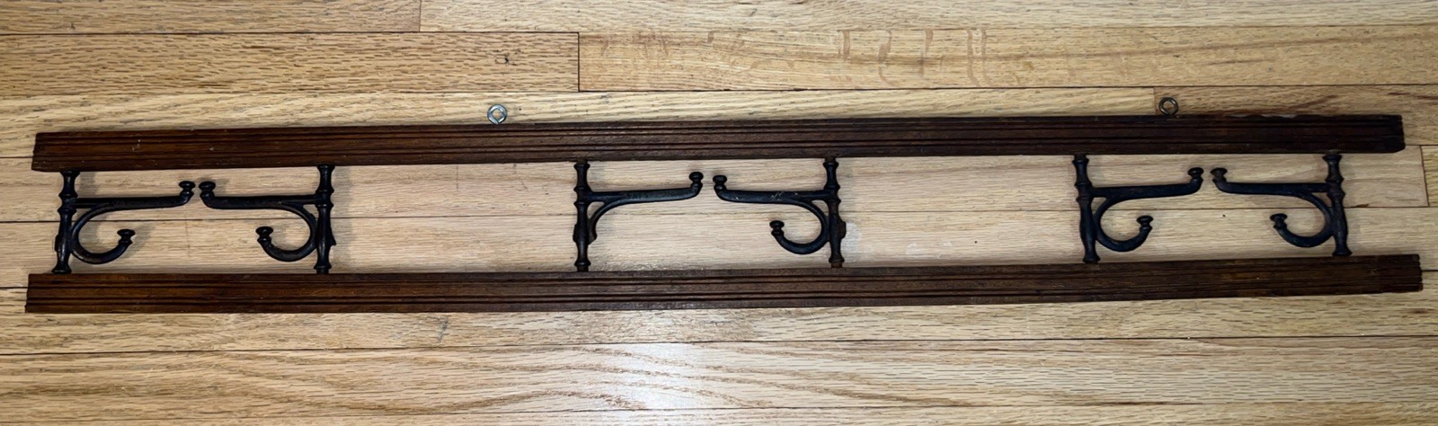 Antique Rotating Coat Rack Wood Cast Iron Hooks 31.5” Farmhouse