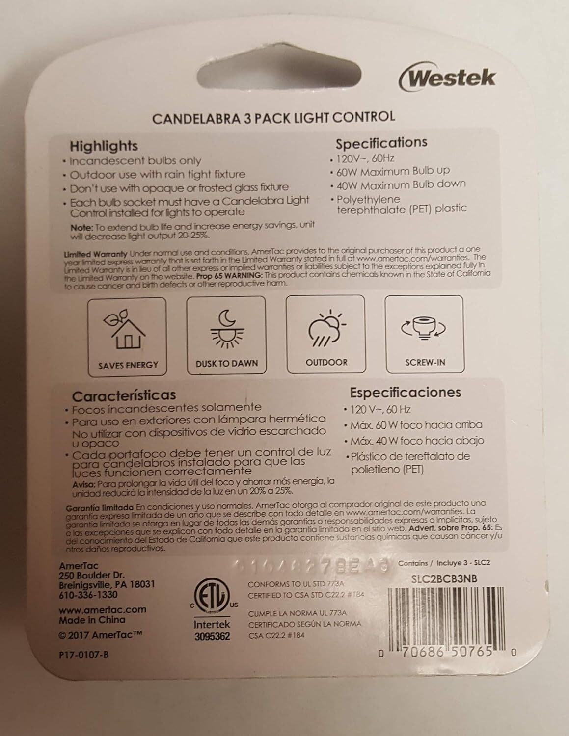 Westek Candelabra 3-Pack Light Control (Saves Energy, Dusk to One Size, Black