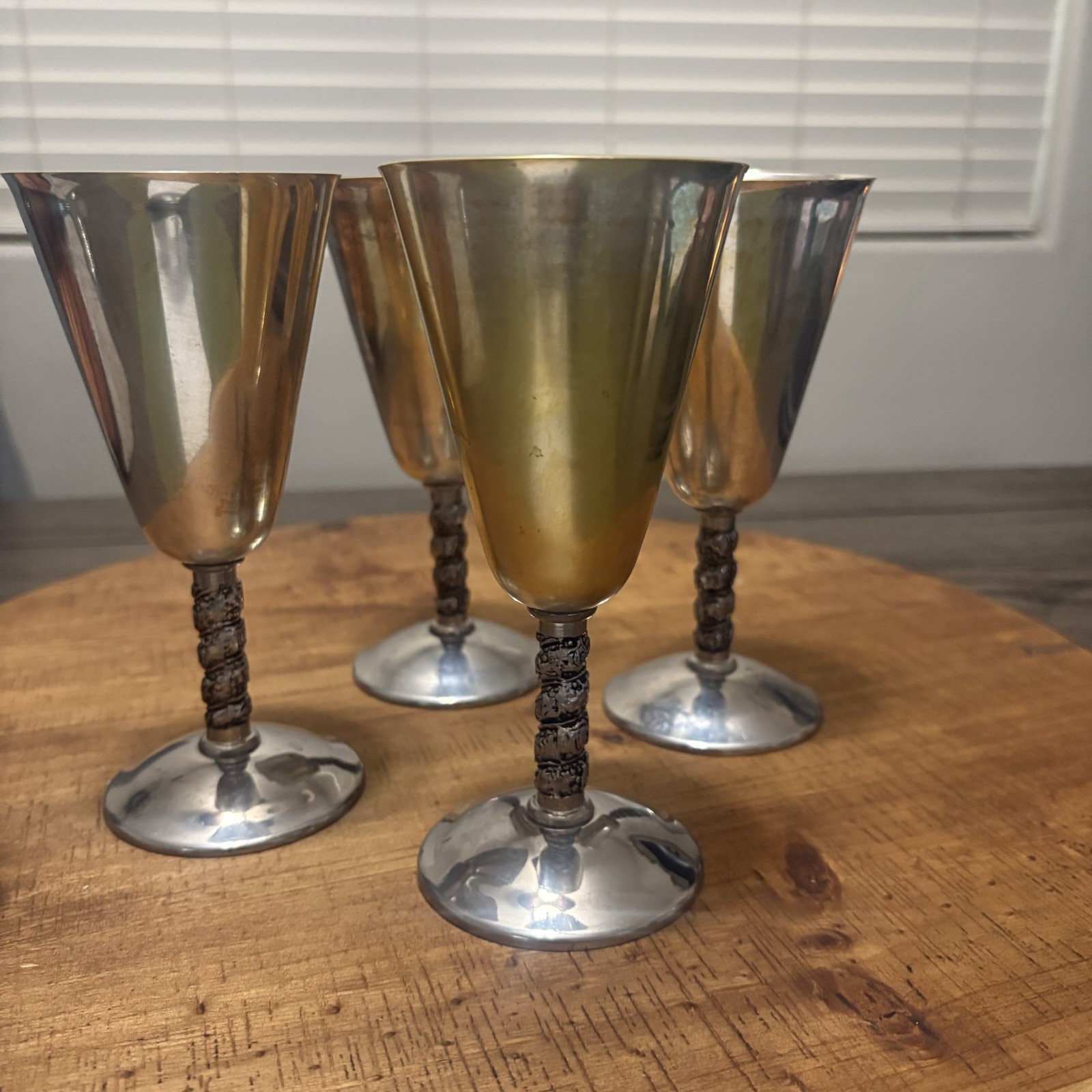 Vintage Spain Toledo Silver Plated Metal Wine Goblets Made in Spain Set Of 4