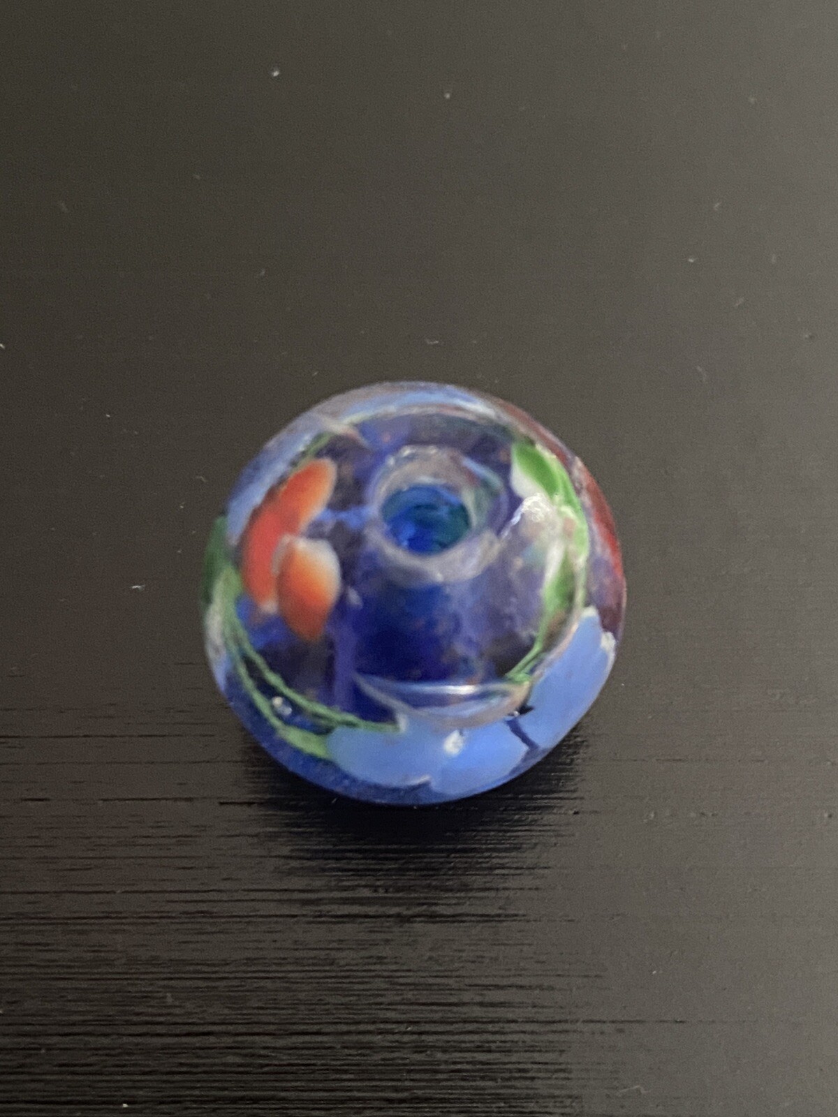 APR-11 Japanese glass OJIME tombodama netsuke Flowers in a clear blue base