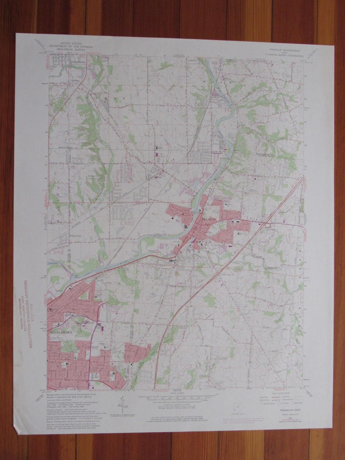 Franklin Ohio 1975 Original Vintage USGS Topo Map