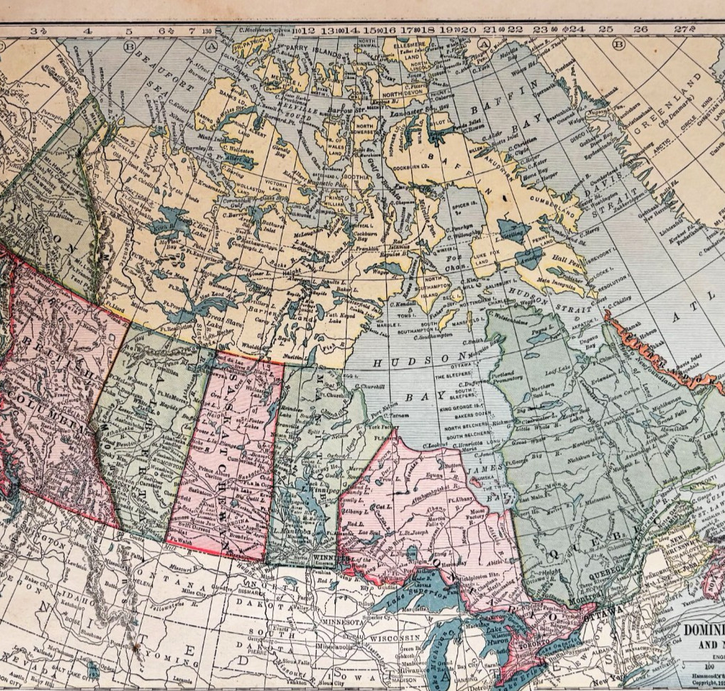 1917 Dominion Of Canada Province Map Atlas Of The World Antique WW1 Era DWUU1B