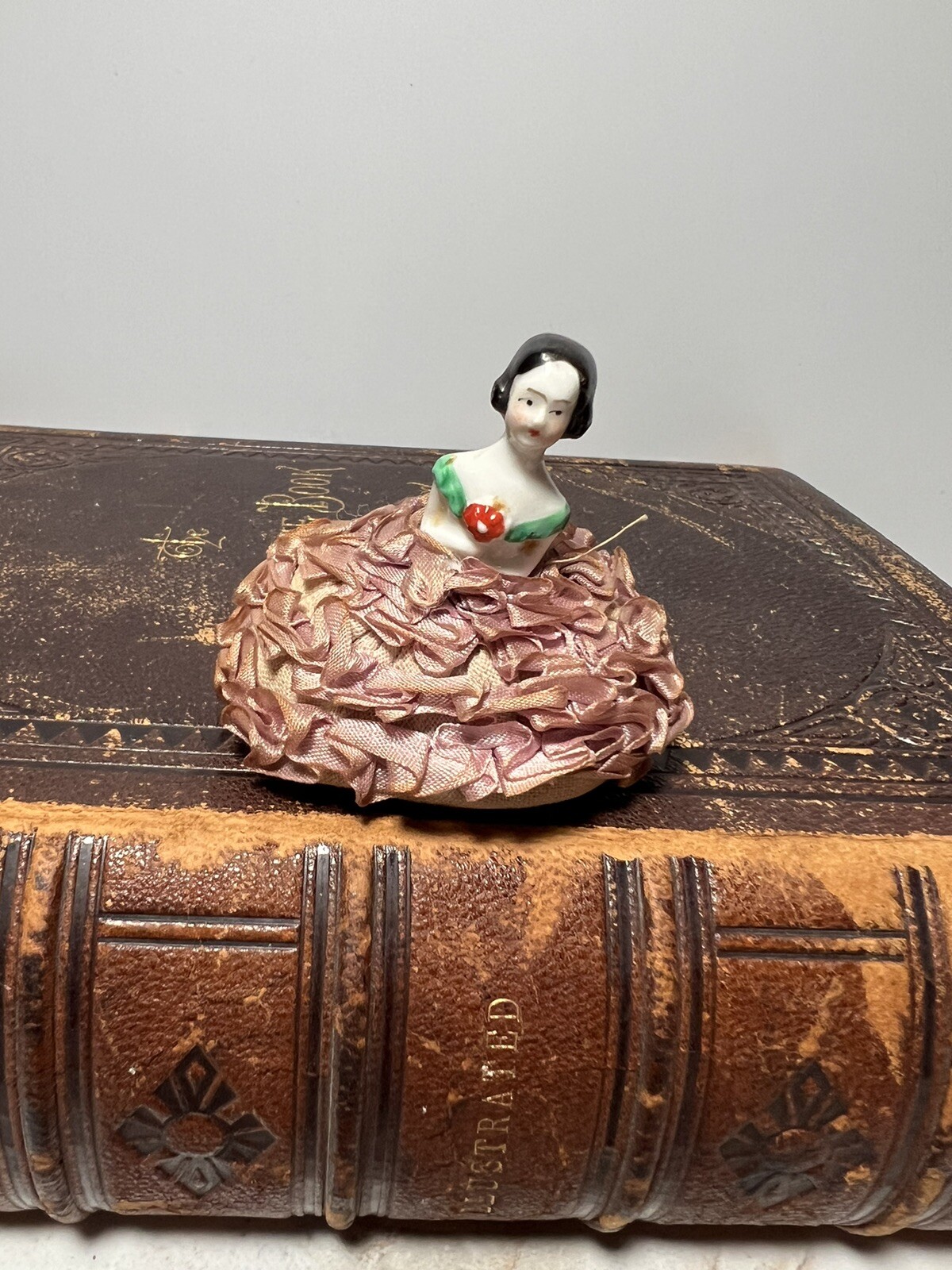 Antique Half Doll Porcelain Sewing Pin Cushion Victorian Small