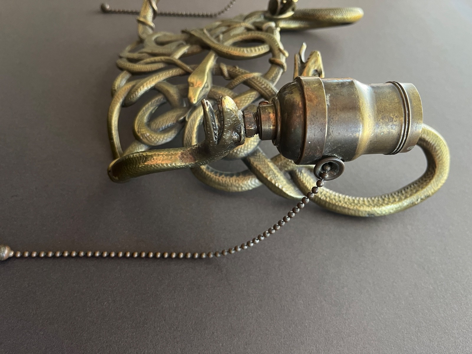 Rare Antique Brass 6-Serpent Interlocking Sconce Frame – Early 20th Century