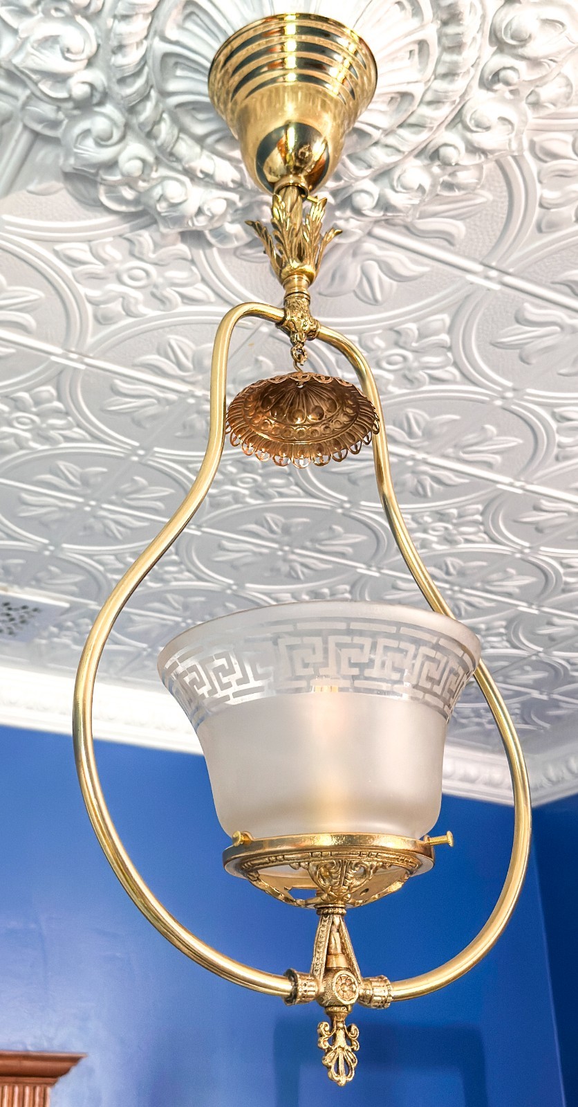Antique Victorian c1880 Converted Harp Chandelier Ceiling Light Fixture NO SHADE