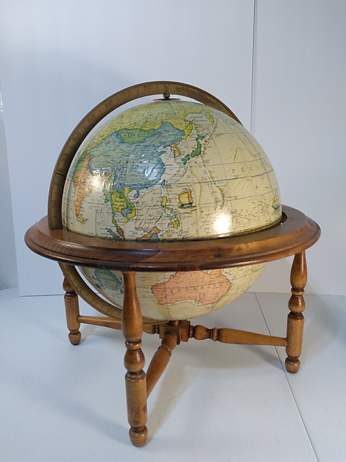 Vintage Rand McNally 12″ Terrestrial Globe Full Meridian in a Wood Cradle Mount