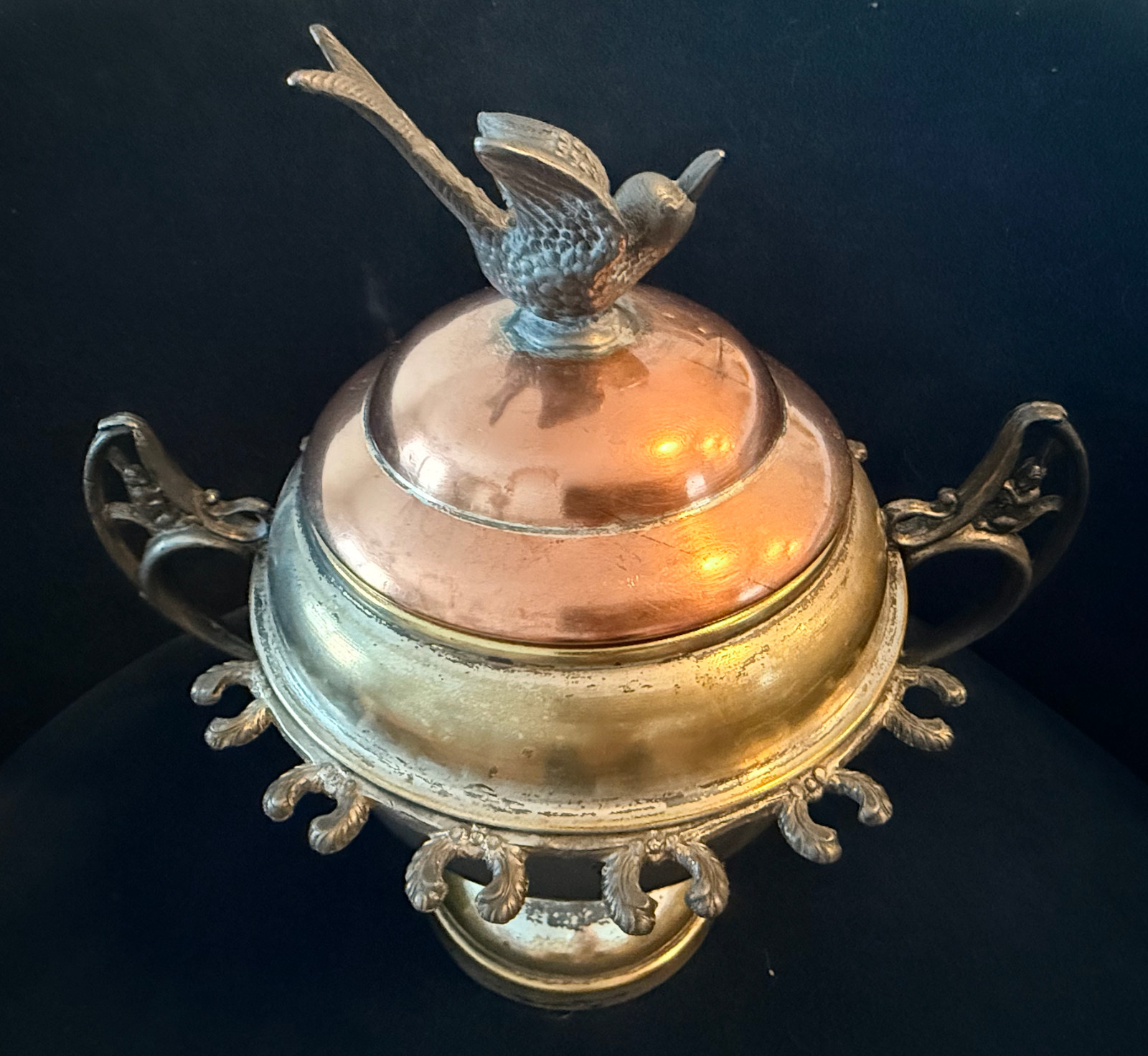 Antique Spoon Warmer c1900 Robert Mitchell Montreal Silver-Plated Brass Copper