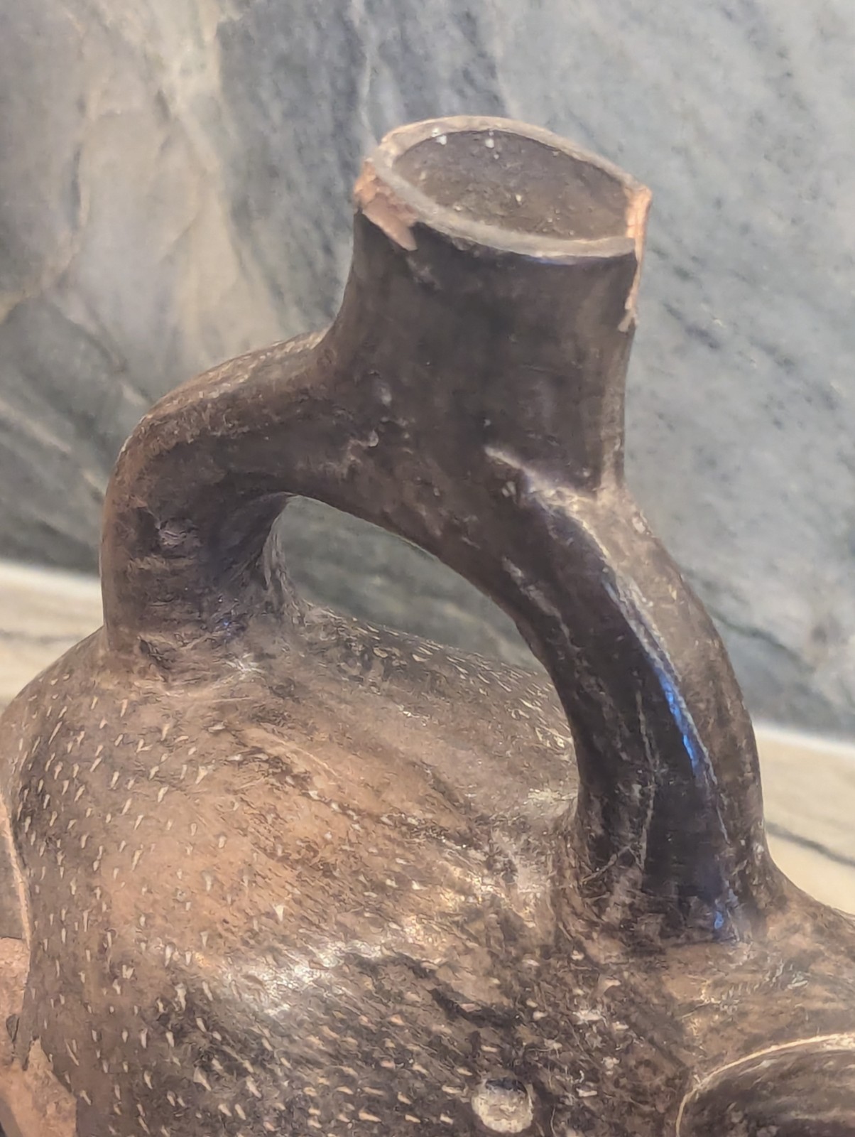 Antique Rare Mayan Frog Water Vessel, 1900’s, 5″x 3″ x 4″ Tall,