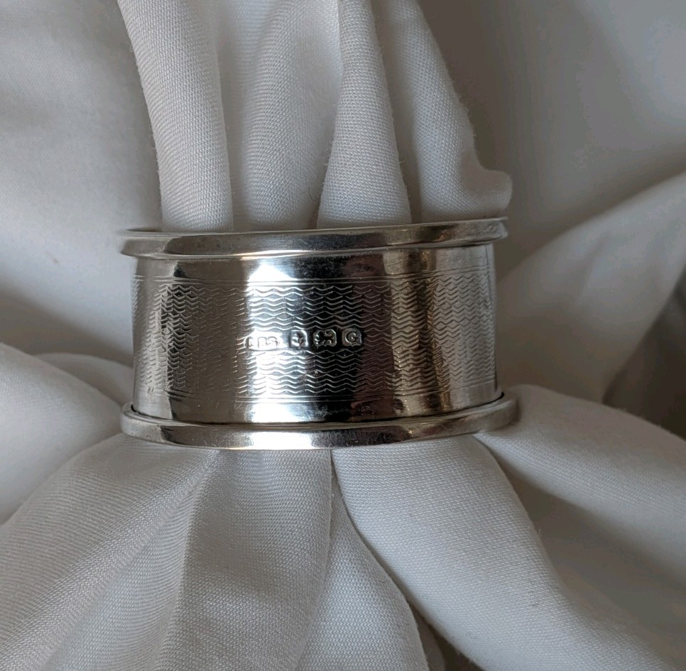 Solid Sterling Silver Engraved Napkin Ring – Levi & Salaman – Birmingham 1931