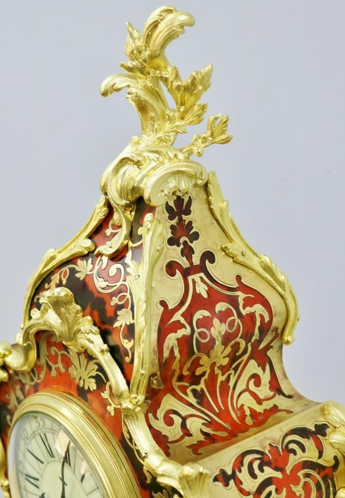 Large Antique French 8 Day Striking Red Shell & Brass Inlaid Boulle Mantle Clock