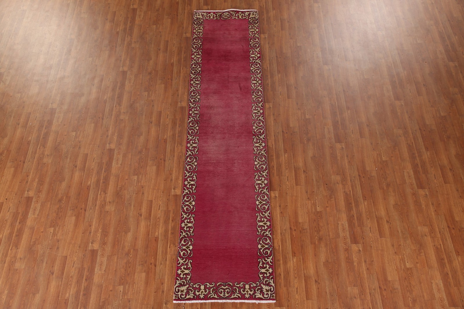 Bordered 10 ft Runner Rug 3×10 Pink Wool Hand-made Classic Carpet