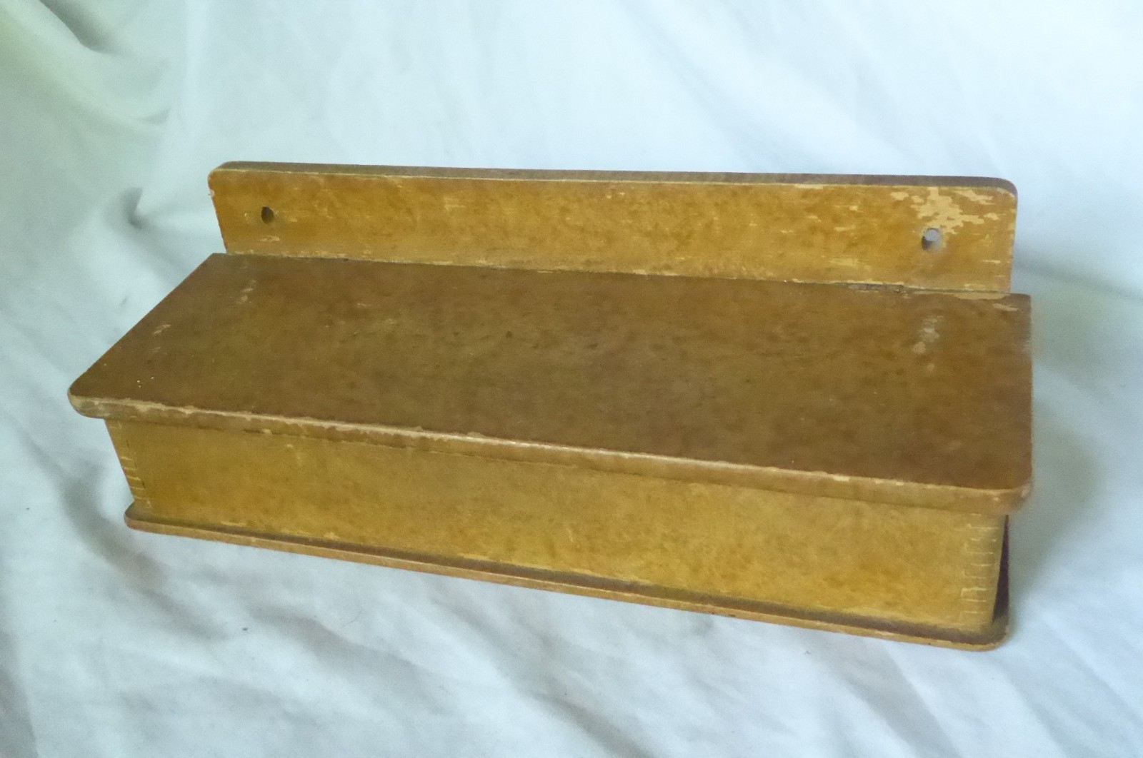 Antique PALE WOOD CANDLE BOX WITH HINGED LID Surface / Wall Mount – 11″ Wide