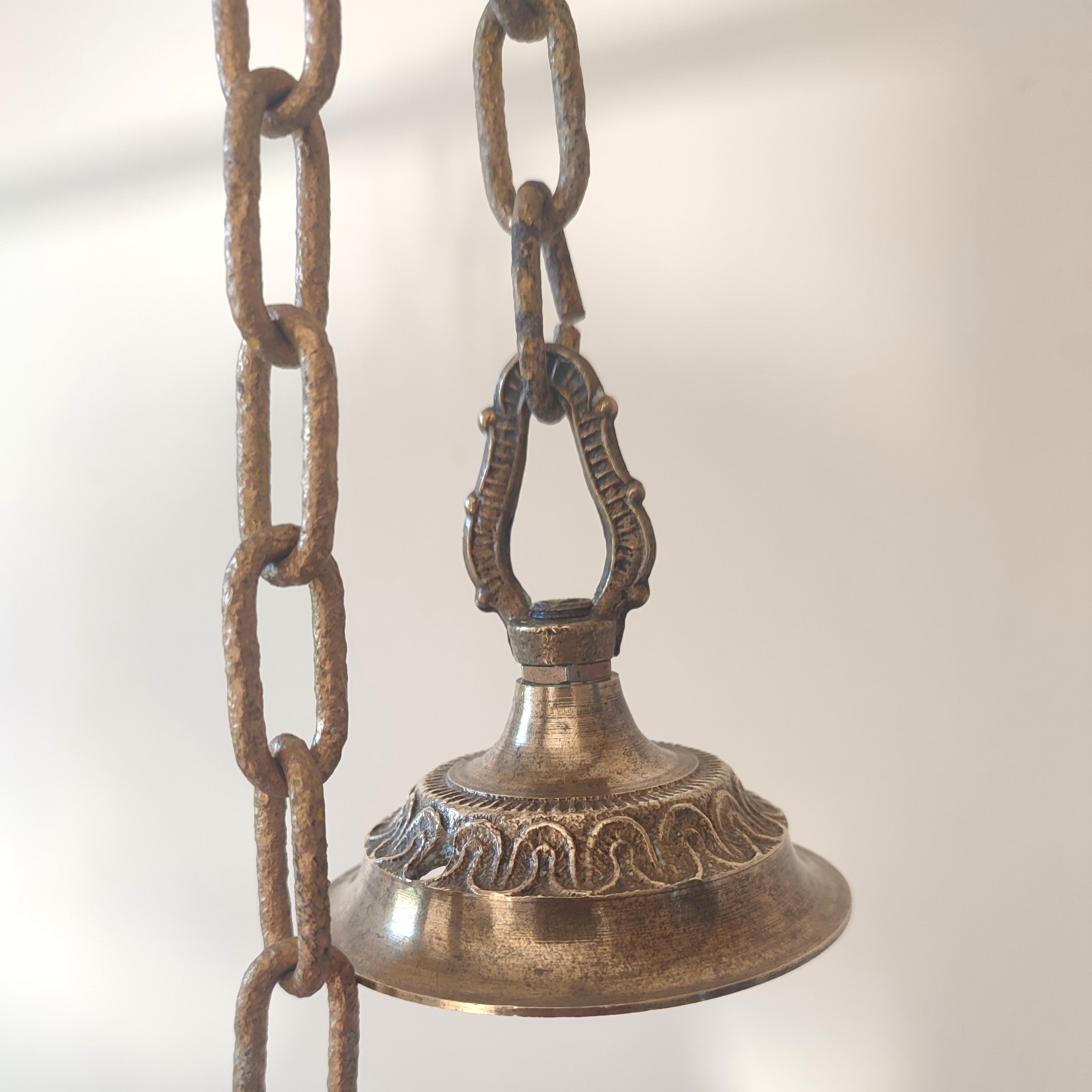 Antique Brass Five-Arm Chandelier – Ornate Rococo Revival Ceiling Light (c.1900)