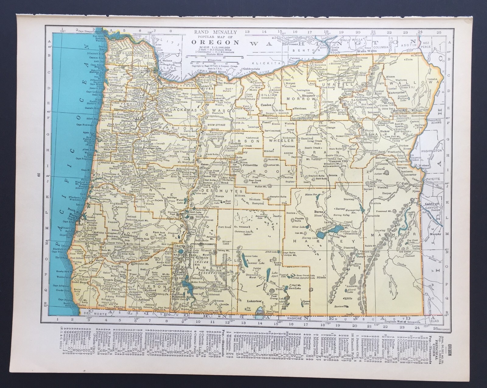 Map Pennsylvania, Oregon and Rhode Island 1944