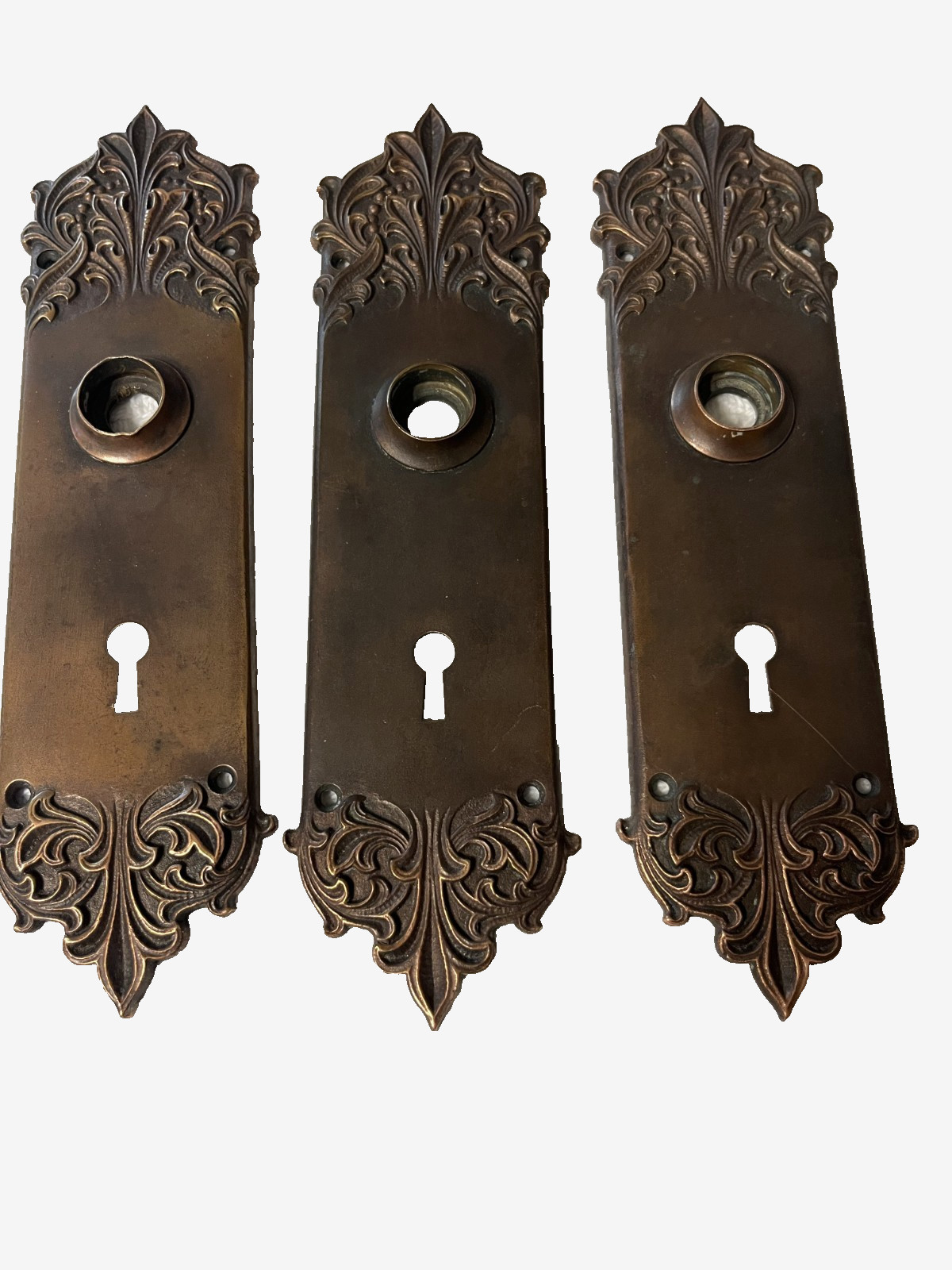 3 Antique Bronze Back Plates Neo-Classical Design 8.5 in.
