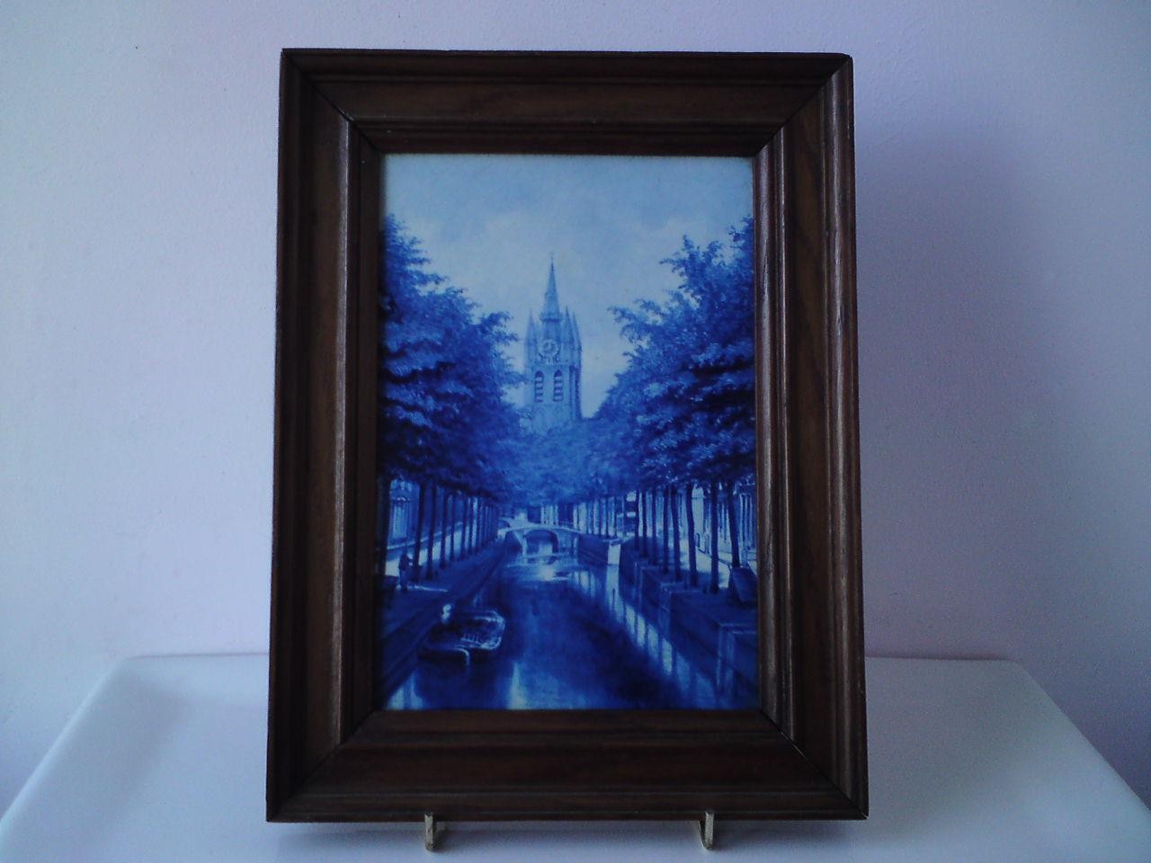 Antique framed Dutch art tile – Oude Delft Kerk Porceleyne Fles G.C. Kunz