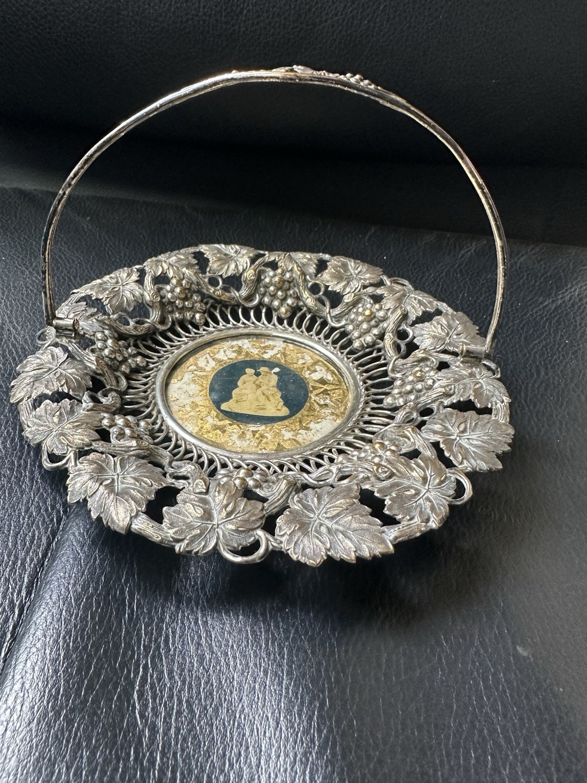 Antique Silver Plated Bonbon Basket Gilt Glass Centre Victorian Art Nouveau