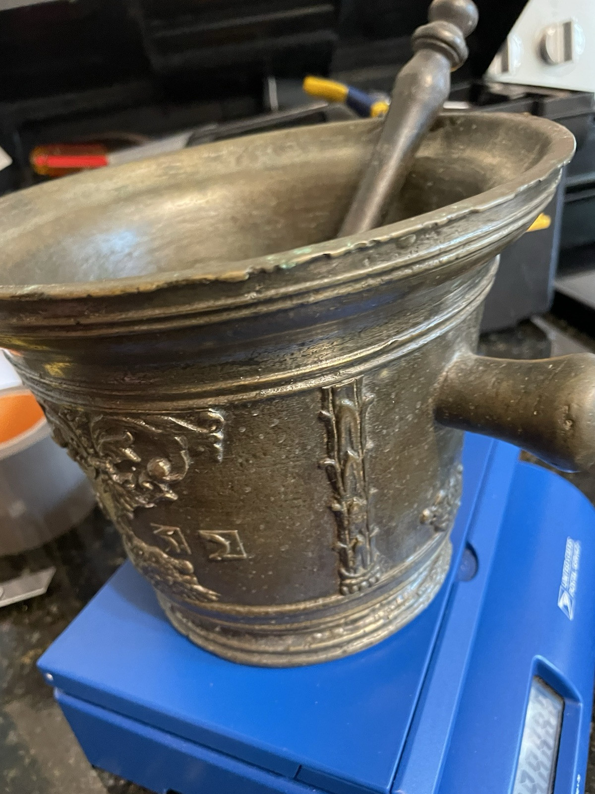 1652 Dated 24 Labels Heavy Large Antique Cast Bronze Mortar
