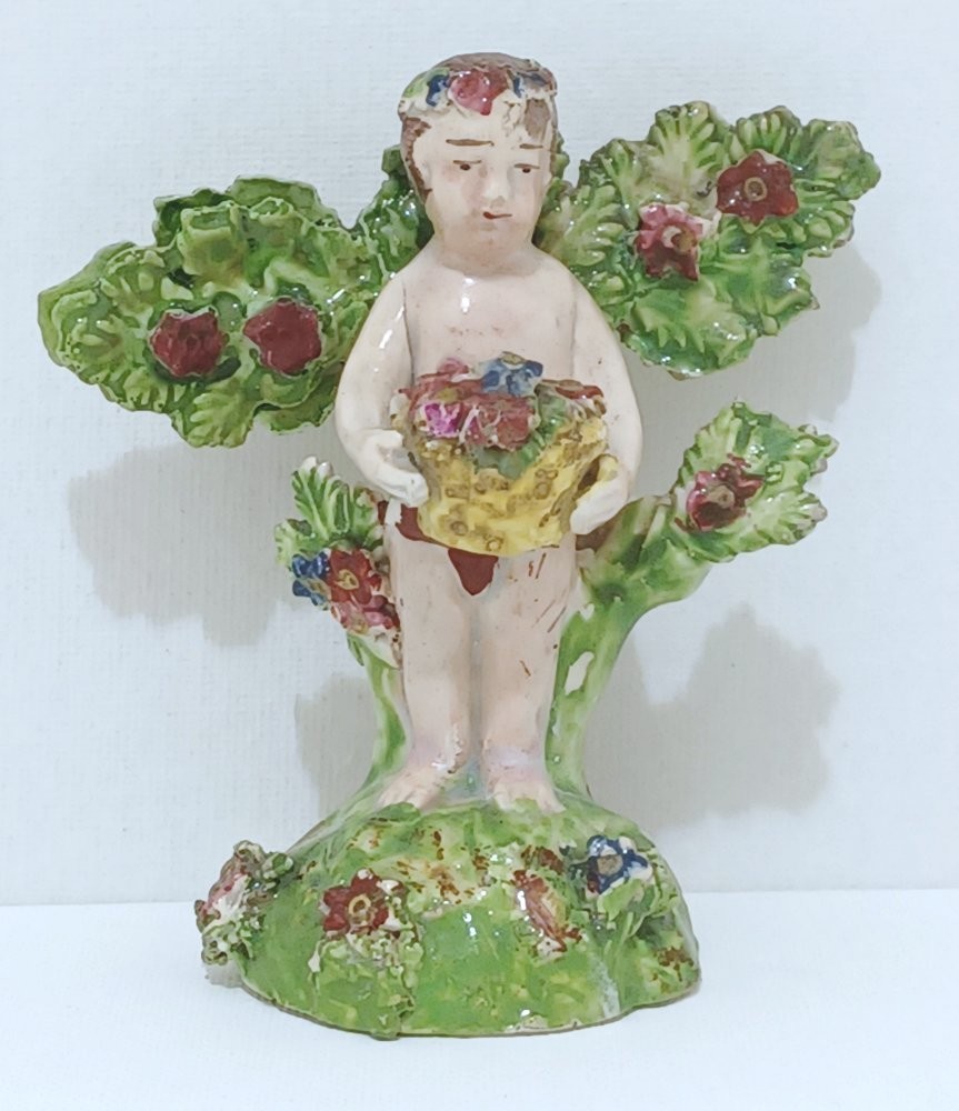Staffordshire Pearlware Figure, Cherub holding flowers , Bocage, Rare #149