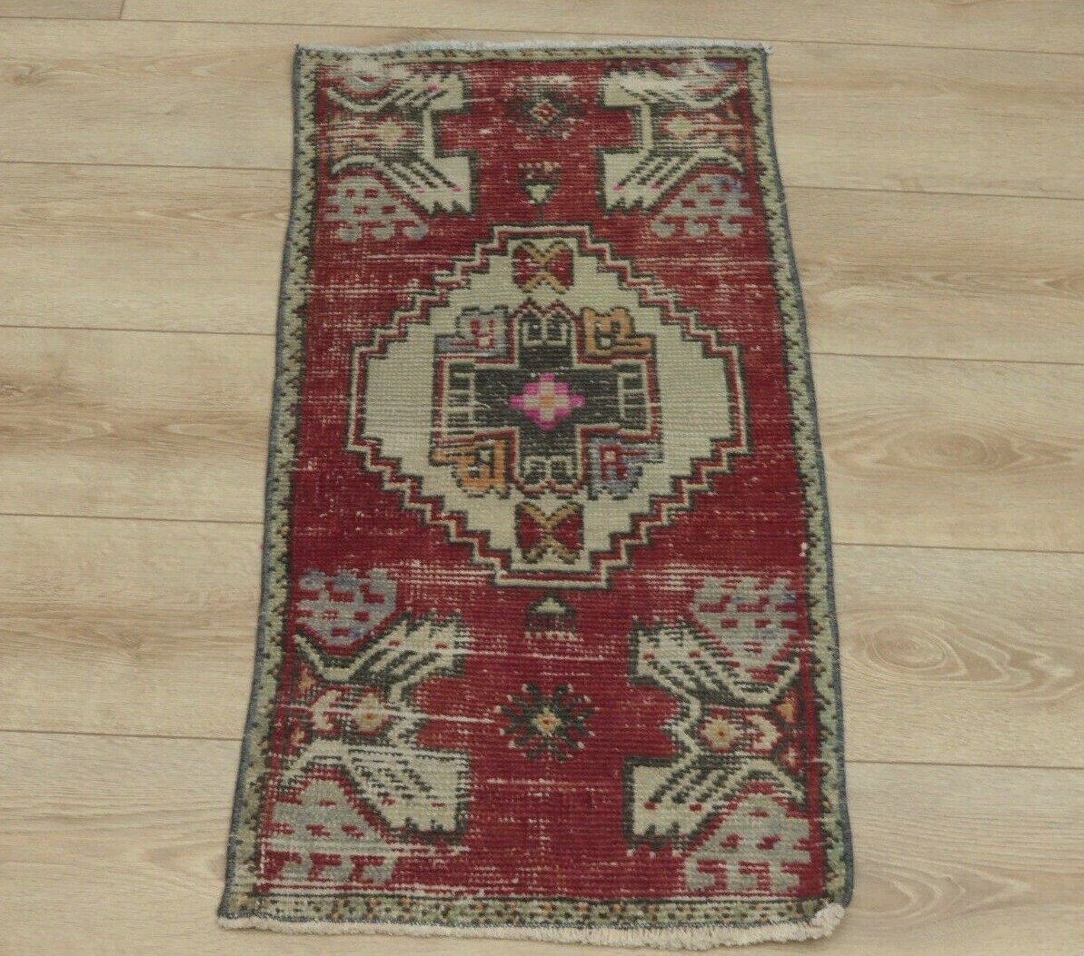 Oushak Vintage Red Doormat Rug Oriental Ethnic Nomadic Handmade Carpet 2×3 ft