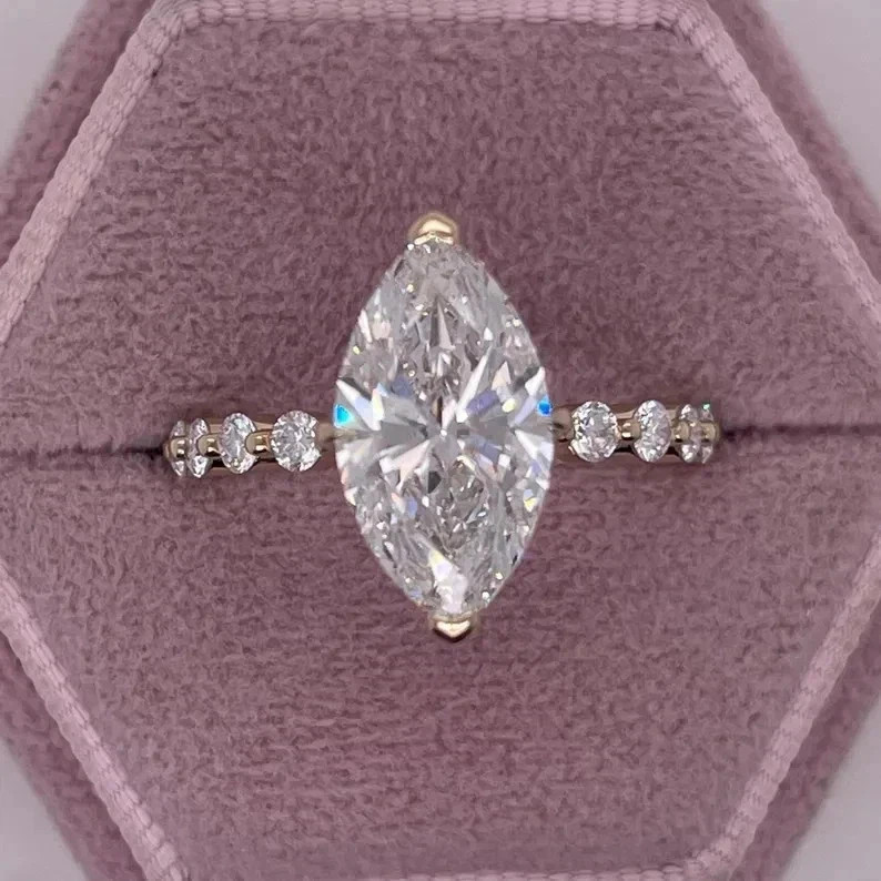 2Ct Marquise Cut Lab Created Diamond Women Solitaire Ring 14k Yellow Gold Plated