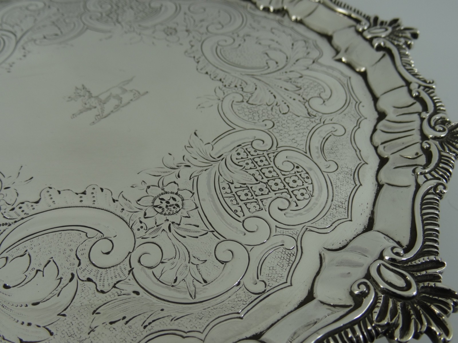 SOLID STERLING SILVER SUPERB ENGLISH ANTIQUE GEORGE III SALVER LONDON 1763 411G