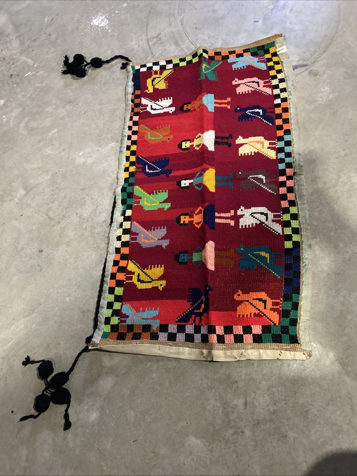 Handwoven Tapestry Folk Art Wall Hanging wool vintage 70s Mid Century COLORFUL