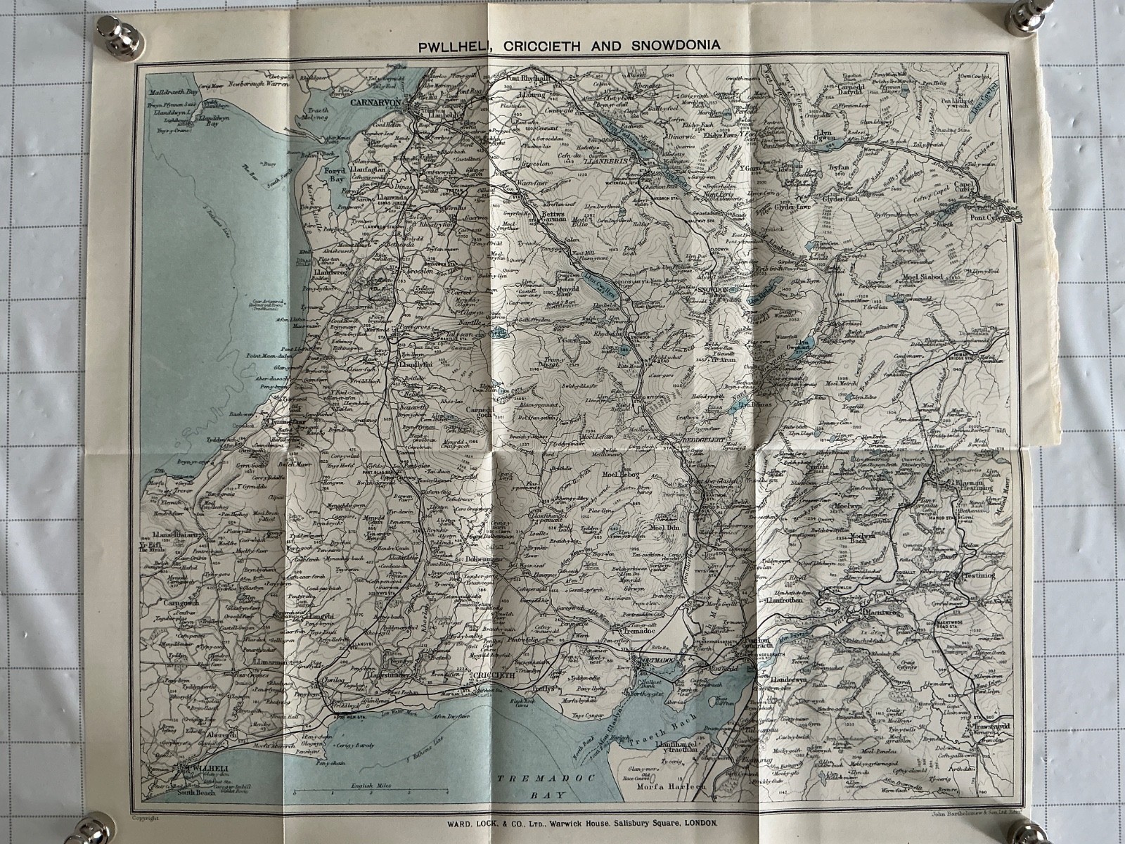 PWLLHELI, CRICCIETH, SNOWDONIA – 1926 Original Antique County Map Wales