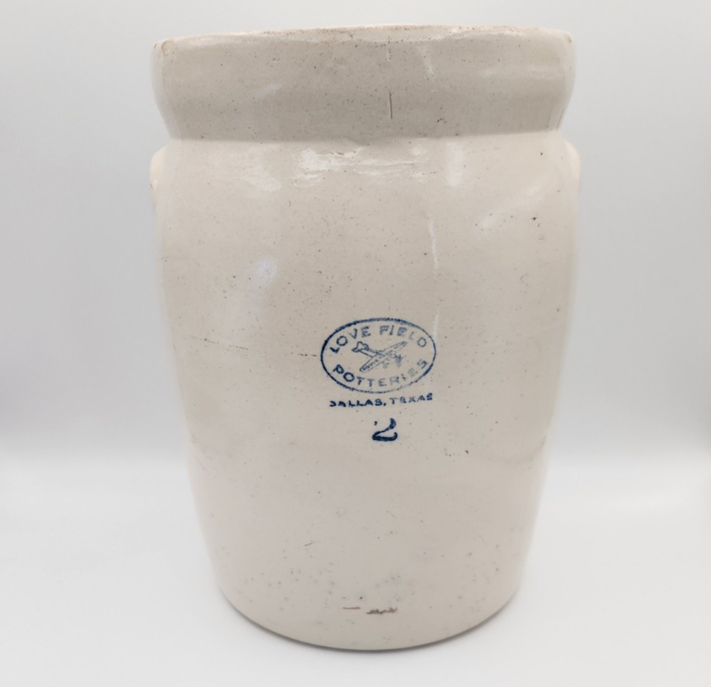 Love Field Potteries 2-Gal Stoneware Butter Churn Crock Dallas TX Vintage Rare