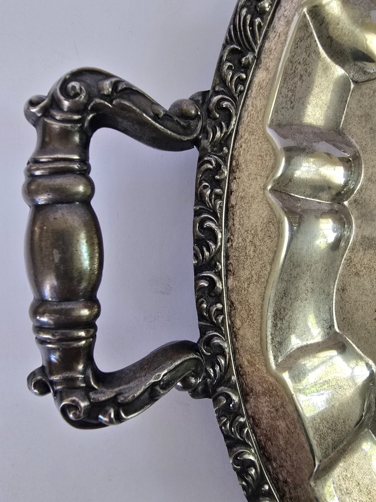 VTG Admiration Silver on Copper Handled Tray 16” Vintage Gallery Scroll Rim