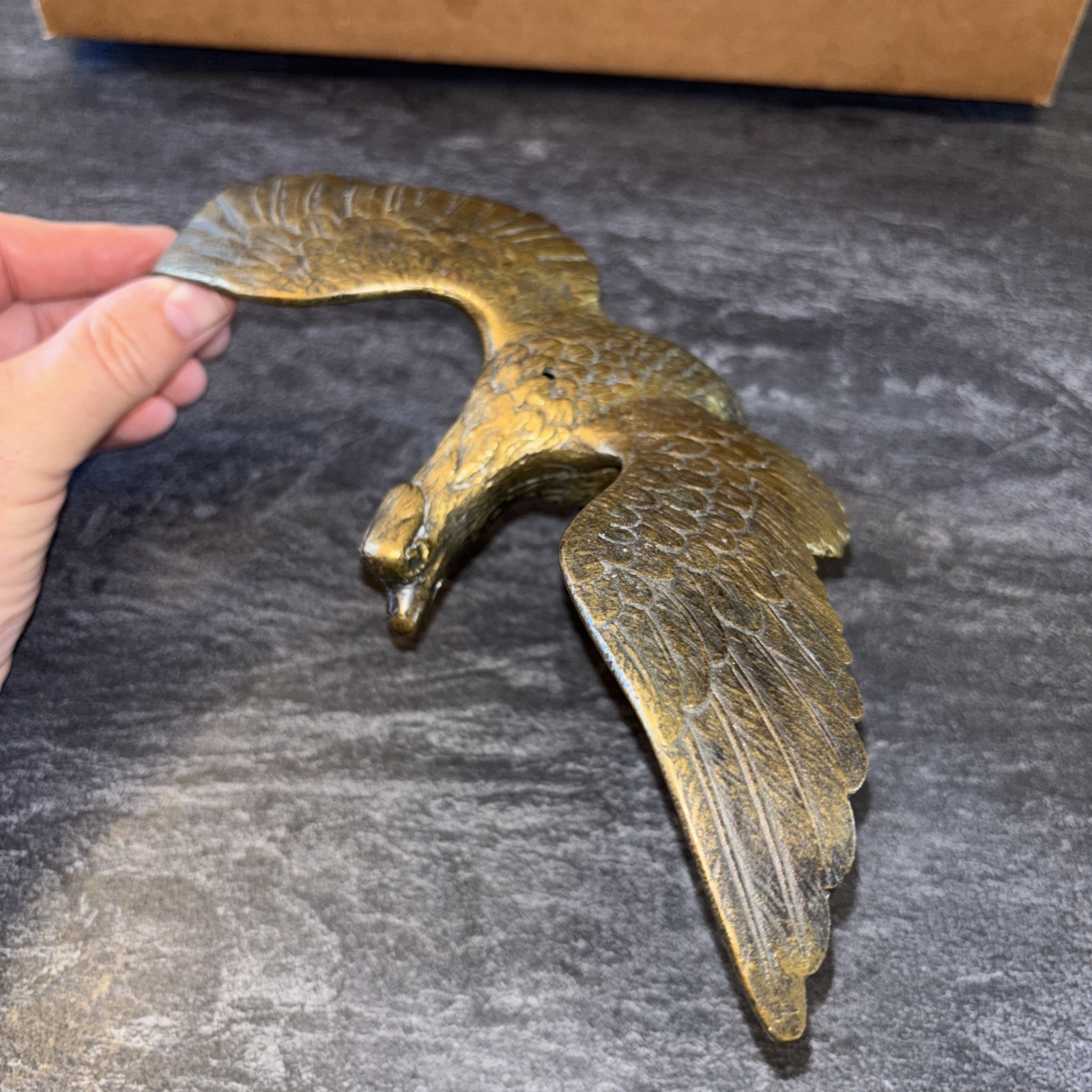 Vintage Old Brass ? Eagle Architectural Finial Flag Pole Topper Left Facing 11”