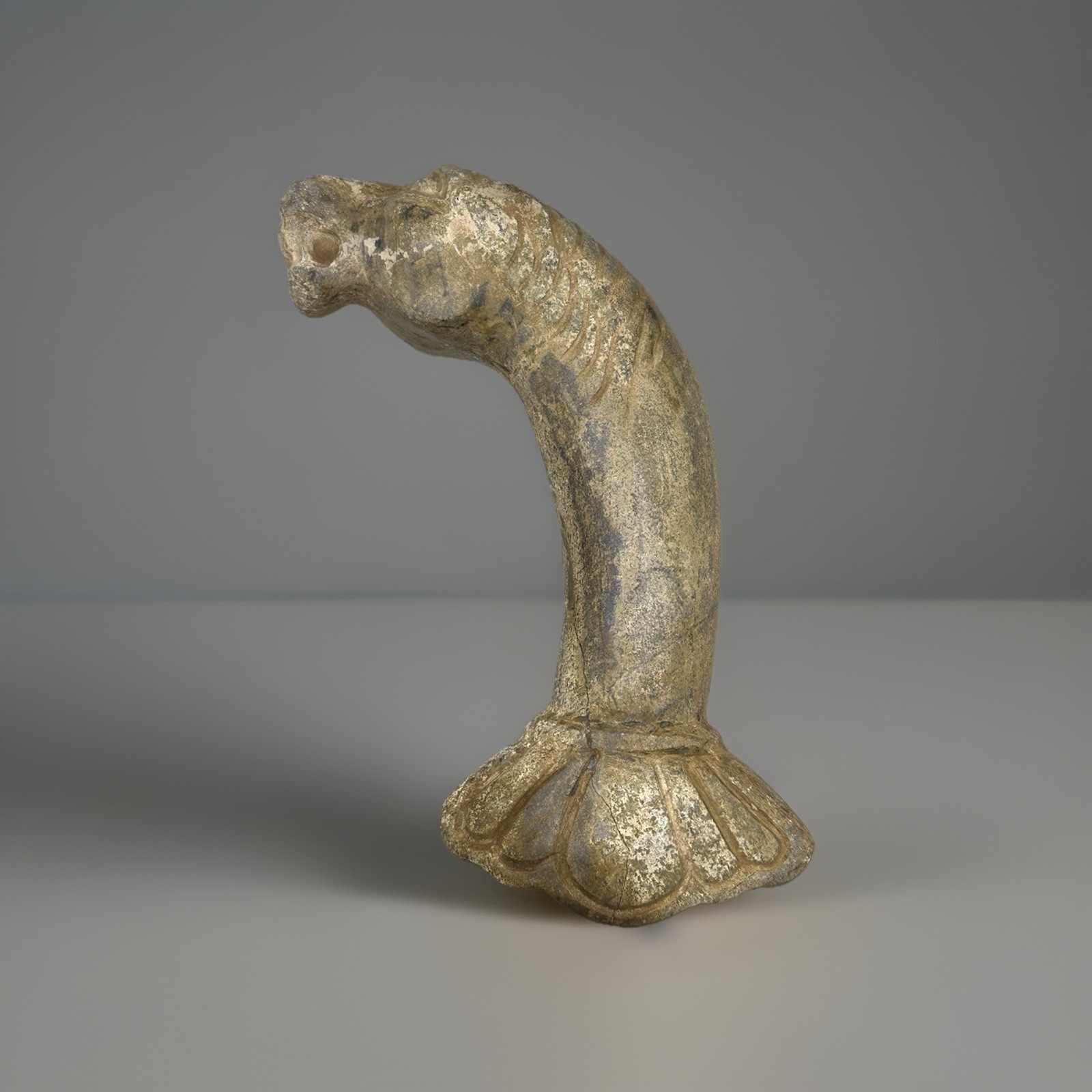 Old Roman Handle Of Lapis Lazuli With Angry Lion Head Ca.2nd Century