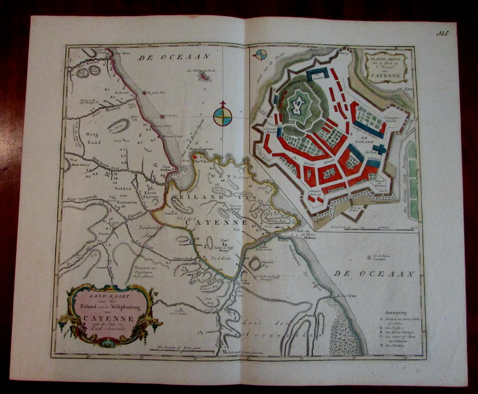 French Guyana Cayenne South America c.1750 Tirion large scarce Dutch map