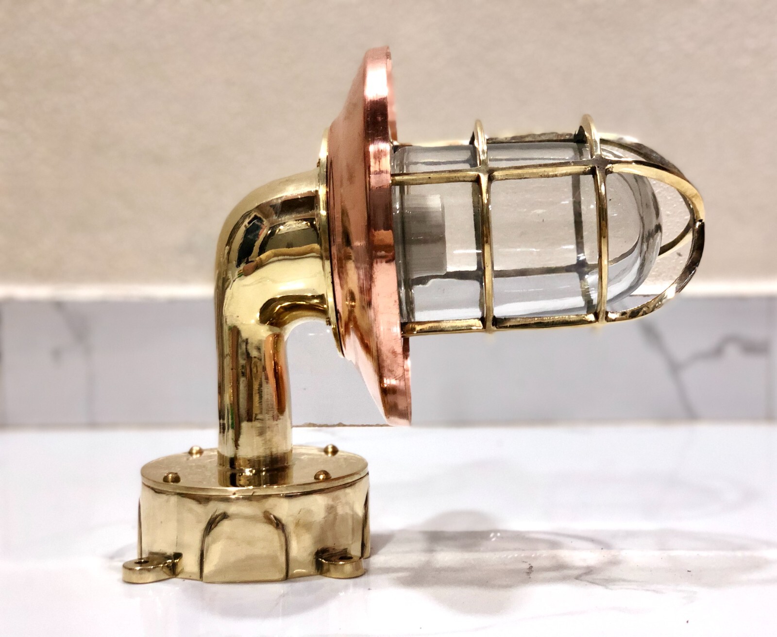 Brass Wall Light with Copper Shade & Junction Box – Nautical Industrial Style