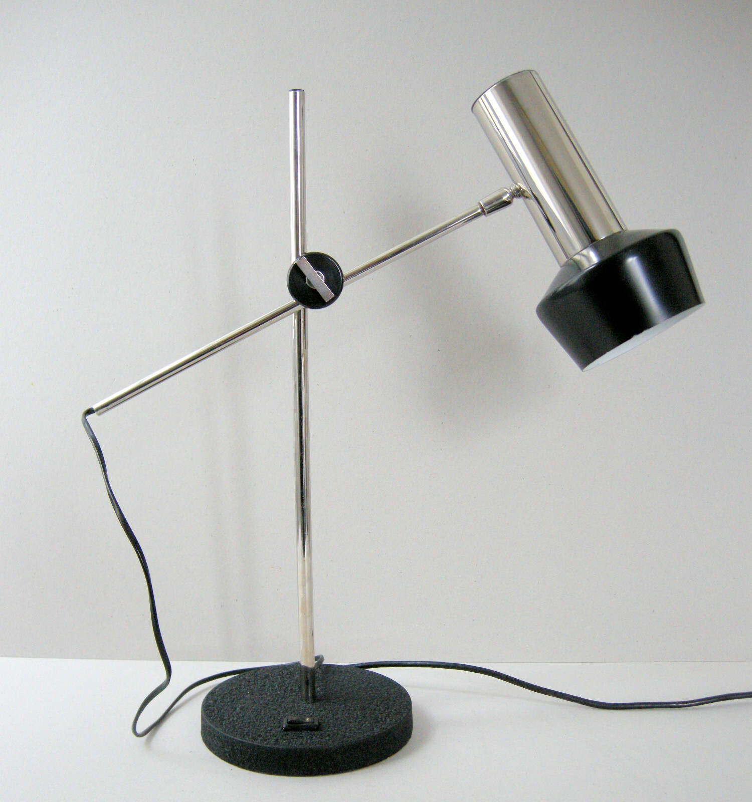 Vintage Table Lamp 1960 Adjustable Chrome Black Metal 60S Retro 60’S