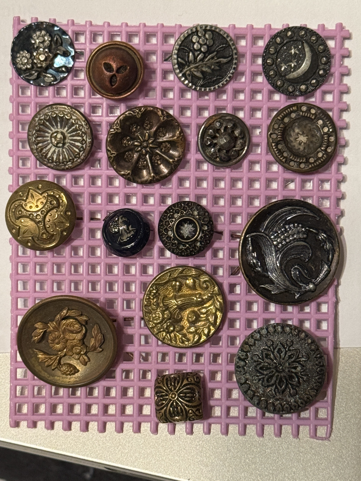 16 ANTIQUE Victorian STARS + MOON + Blue Tinted + Cut Steel + Flowers + Square
