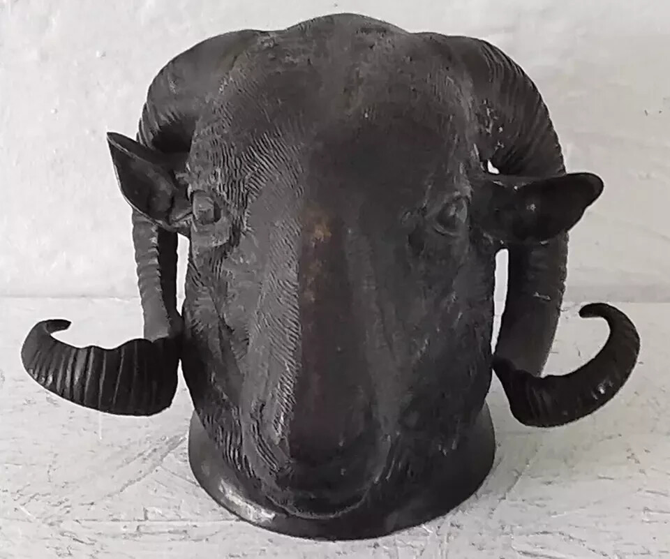 Magnificent Vintage Patinated Bronze Rams Head – Wall Hanging