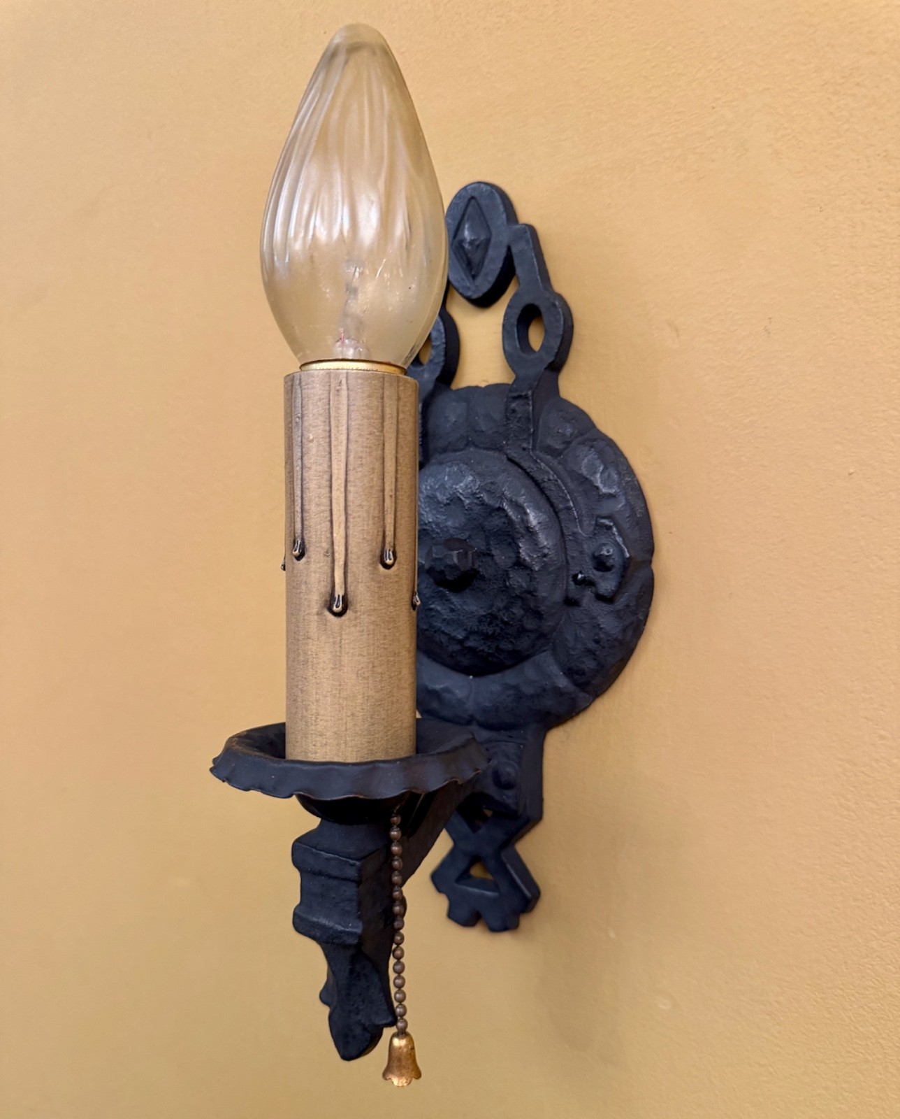 1920s Spanish Revival NEVER USED sconces by Lightolier. PAIR. Pull chains!